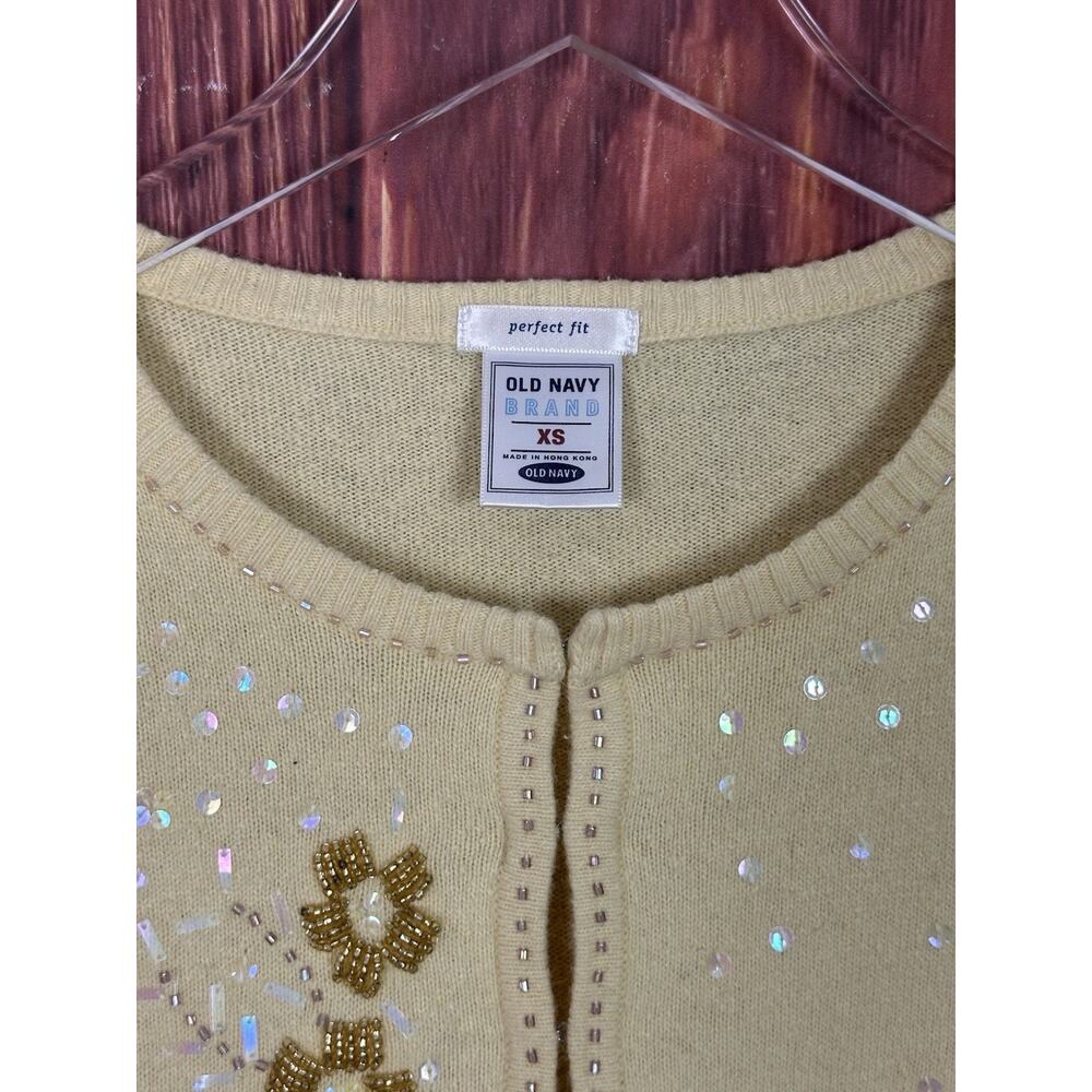 VTG 90s Old Navy Butter Yellow Cardigan Beaded Coquette Fairy Womens Size XS - Picture 4 of 8